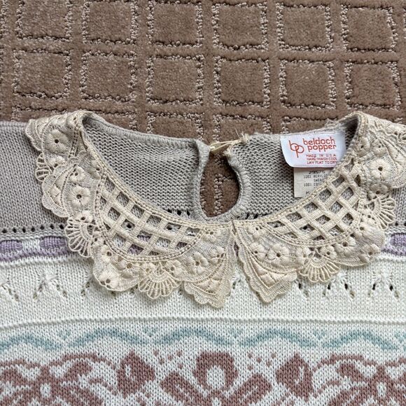 VTG Lace Collar Pullover Knit Sweater Women's M NWT 80s Twee Stranger Things NWT - Picture 3 of 8